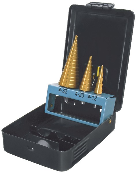 Hss Tin Profi Stufenbohrer Set 3-Tlg. SchäLbohrer Konusbohrer Kegelbohrer FräSer-image
