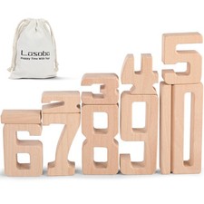 Wooden Number Building Blocks, Large Digit Blocks 1-10, 10 Pcs Math Blocks Nu...