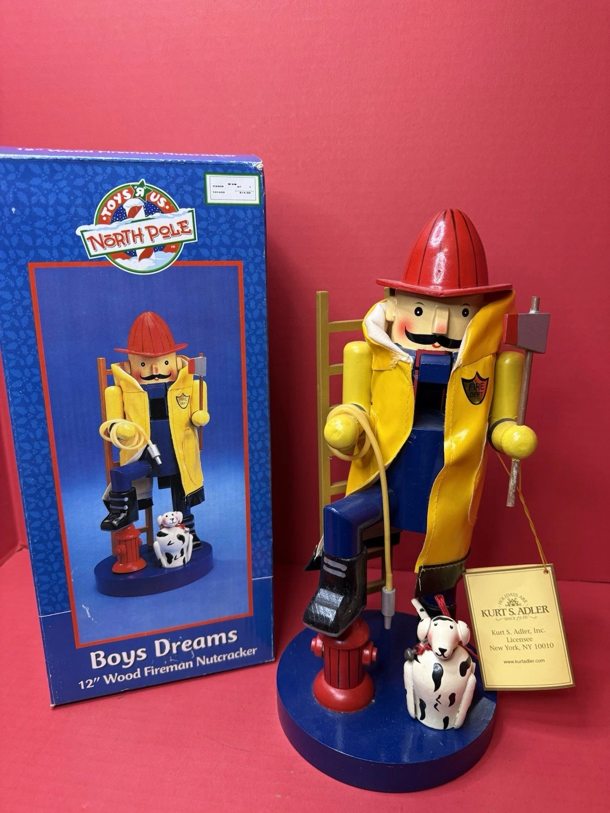 Kurt Adler Wood Nutcracker Fireman Firefighter Dalmation Dog Santa’s World 12”