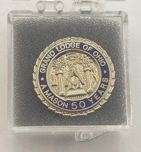 Grand Lodge Of Ohio A Mason 50 Years Silver Blue Fraternal Membership Lapel Pin