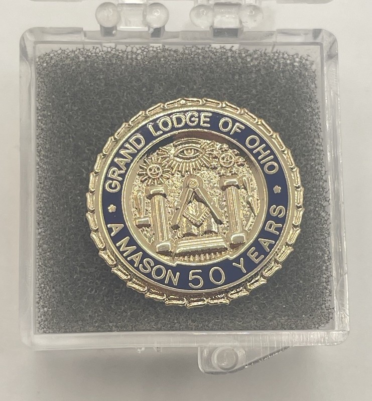 Grand Lodge Of Ohio A Mason 50 Years Silver Blue Fraternal Membership Lapel Pin