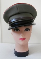 BNWOT Ugandan Army Surplus Khaki Green Peaked Cap with Red Piping Size 7 1/8