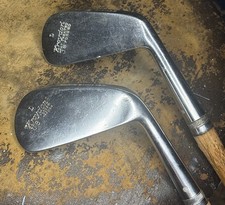 Antique 1920s Kroydon Hickory Wood Shaft Mashie  2 Iron Golf Clubs Leather Grip