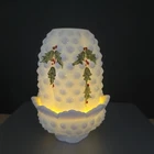 Fenton Milk Glass Fairy Lamp Hobnail VTG Christmas Holly Light Candle Holder