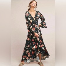 Anthropologie Farm Rio Summer Flower Wrap Maxi Dress Size S Petite