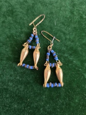 Egyptian Accents Mummy Bead Faience Beaded Dangle Handmade Earrings
