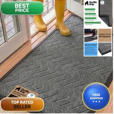 GORILLA GRIP WeatherMAX Doormat 60x24 Natural Rubber Charcoal Chevron