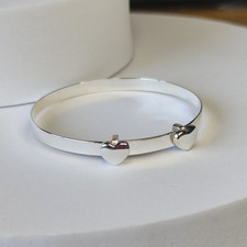 925 Sterling Silver Double Heart Baby Bangle - Expanding Bangle Babies, Toddlers