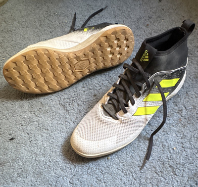 adidas Men's Mid Top Soccer Turf Shoes Lace-Up Rubber Sole Black/White/Yellow