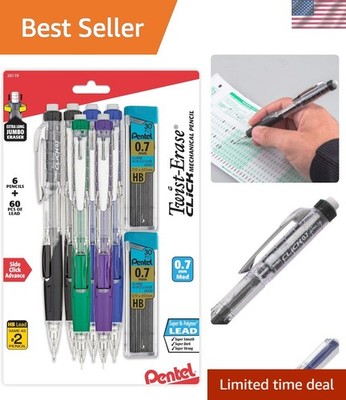 Twist-Erase Click Mechanical Pencil 0.7mm, Pack of 6 Pencils with 2 Pack of L...