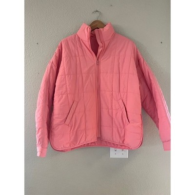 Free People Dupe Pink Quilted Puffer Jacket Full Zip Stand Collar Large