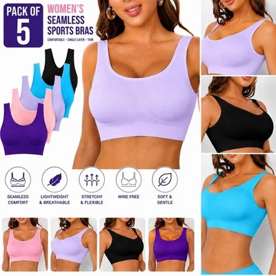 Damen Seamless Sport BH 5er Pack bügelloser Komfort BH dünn ungepolstert Stretch - Bild 1 von 4