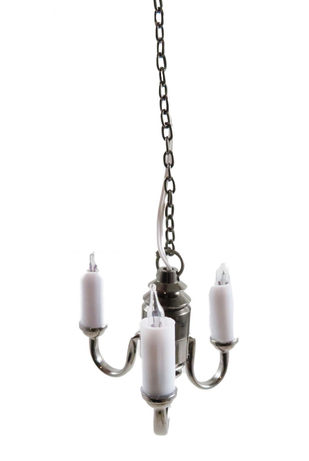 Dolls House Black Nickel 3 Arm Candle Chandelier 12V Electric Lighting 1:12