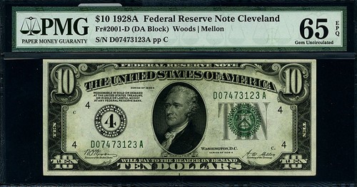 FR. 2001 D $10 1928-A Federal Reserve Note Cleveland D-A Block Gem PMG CU65 EPQ - Picture 2 of 3