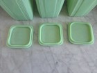 Set Of 3 Green Jadeite Glass Canister With Lids Crisscross Cracker Barrel  1990s — photo 5