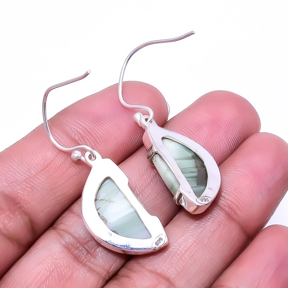 Natural Serpentine 925 Sterling Silver Earring 1.56" E50, Christmas Gift - Image 2 of 4