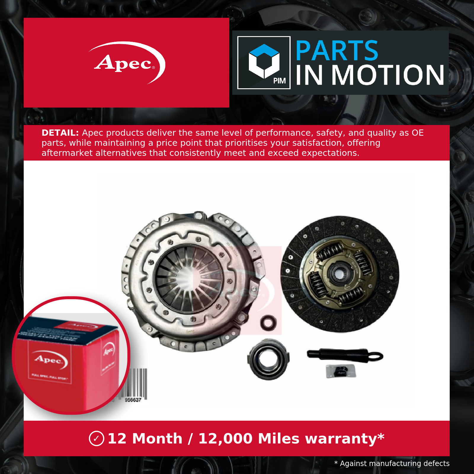 Clutch Kit 3pc (Cover+Plate+Releaser) ACL1316 Apec 2210085F00 2240085F00 Quality