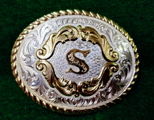 Montana SILVERSMITHS BELT BUCKLE SILVER Plate Letter Of "S" SUPERB 