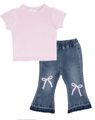 Rare Editions Baby Girls 2-Piece Pink Sweater & Denim Pants Size 3-6M