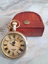 Antique Brass Pocket Watch Victoria 1875  Vintage Style Timepiece with Leather