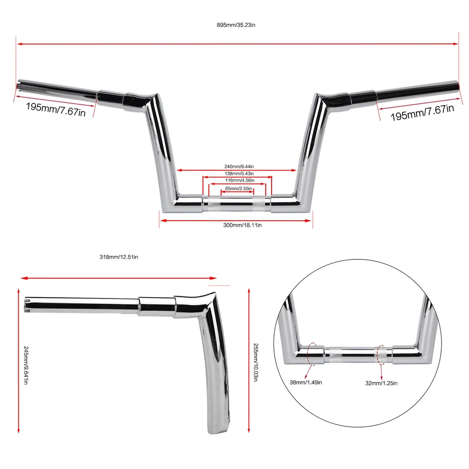 10" Rise 1-1/2" Ape Hanger Handlebar Fat Bar For Harley Dyna Touring Road Glide — 第 2/4 张图片