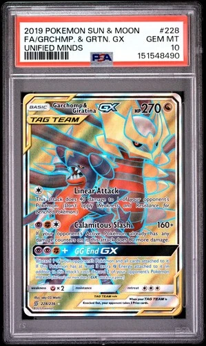 Garchomp & Giratina GX 228/236 Full Art Uni Minds Tag Team 228 GEM MINT PSA 10