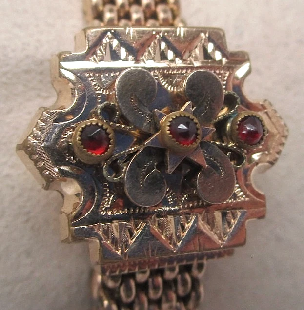 Antique Victorian Garnet and Gold Filled Slide Bracelet with Tassel - Image 2 of 4