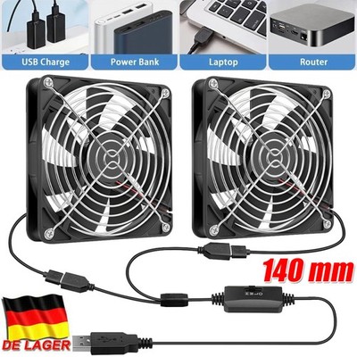 USB PC Ventilator Doppel lüfter 140mm Leise Gehäuselüfter Einstellbare Fan 5V DE