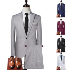 Herren 2 teiliges Anzug Set Elegant Ein Revers Sakko Business Kleidung