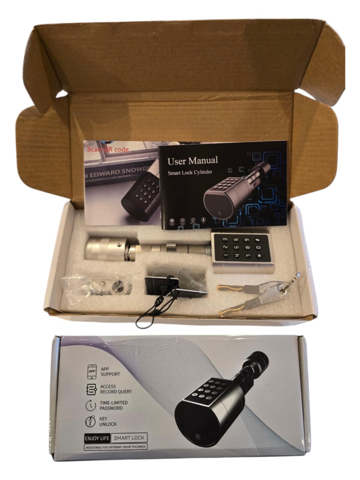 Serrure connectée Bluetooth clavier numérique code carte télécommande réglable alu noir