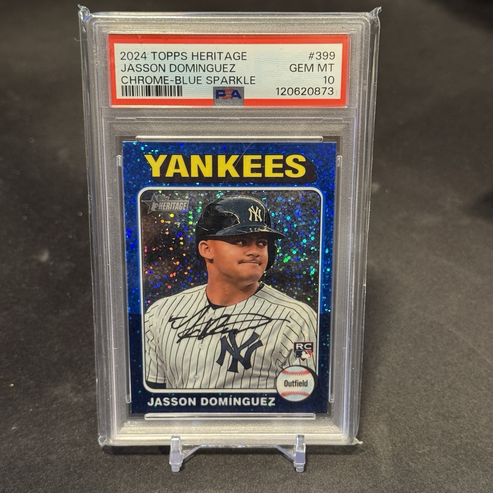 2024 Topps Heritage Jasson Dominguez #399 Chrome Blue Sparkle RC PSA 10