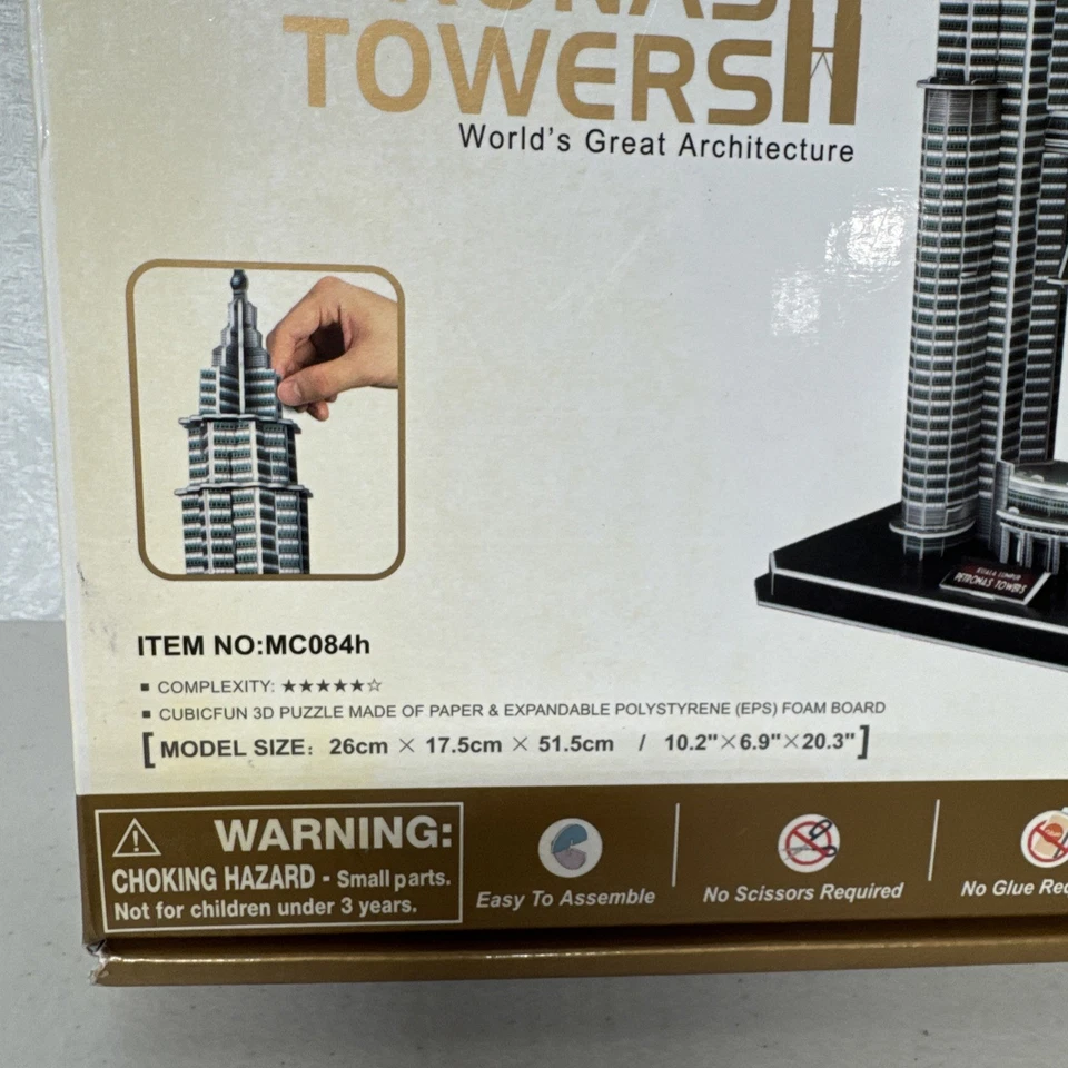 3D Puzzle Petronas Towers Puzzle 20"x10"x7" Cubic Fun New Sealed Box 88 Pieces - Image 2 of 4