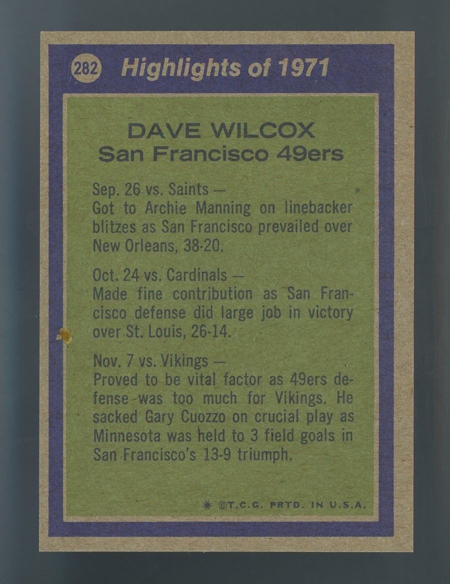 1972 Topps #282 Dave Wilcox All-Pro NEAR MINT or Better  **LOC:BOOX**