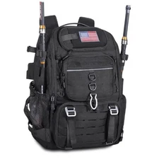39L Fishing Tackle Backpack with Rod Holders & Cooler,Water-resistant Black