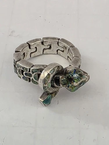 Margot De Taxco BEAUTIFUL Vintage Sterling Silver Articulated Enamel Snake Ring