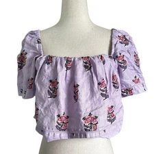Rhode Purple Floral Linen Lined Crop Top Women Blouse Size Small | 25-2