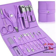 Professional Nail Clippers Pedicure Kit - 16 Pcs Stainless Violet - Manicure Set
