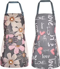 2 Pack Floral Aprons with Pocket Blooming Womens Waterproof Adjustable Cooking A