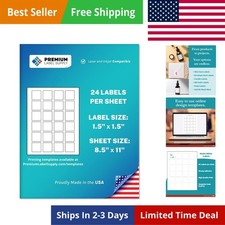 White Sticker Square Labels   1.5" x 1.5"   Laser/Inkjet Compatible   24 per ...