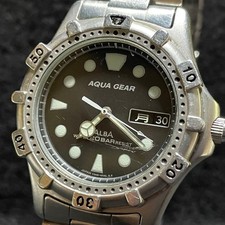 Seiko Alba Aqua Gear 200M Diver Watch Black Dial Used 36mm 20cm Wrist