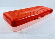 Vintage 90s Spacemaker Long Large Pencil Supplies Box 13 x 5 x 2.5 Clear / Red