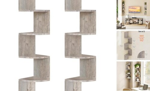 Corner Shelf Wall-Mounted, Set of 2 Floating Corner 41.3 Inches Greige