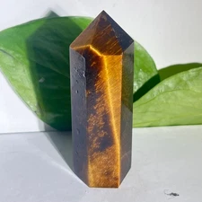 Yellow Gold Tigers Eye Crystal Tower Point Healing Protection Heart Chakra Stone