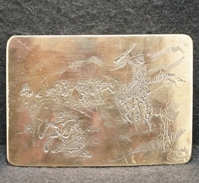 WL13144 VINTAGE 1970s ***OLD WEST SCENE*** COWBOY RIDING HORSE MENS BELT BUCKLE
