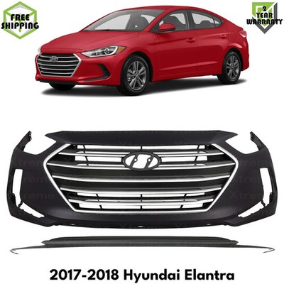 Front Bumper Cover Primed & Grille Assembly Kit For 2017-2018 Hyundai Elantra