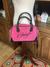 Juicy Couture Pink And Black Logo Terrycloth Crossbody Bag New Condition