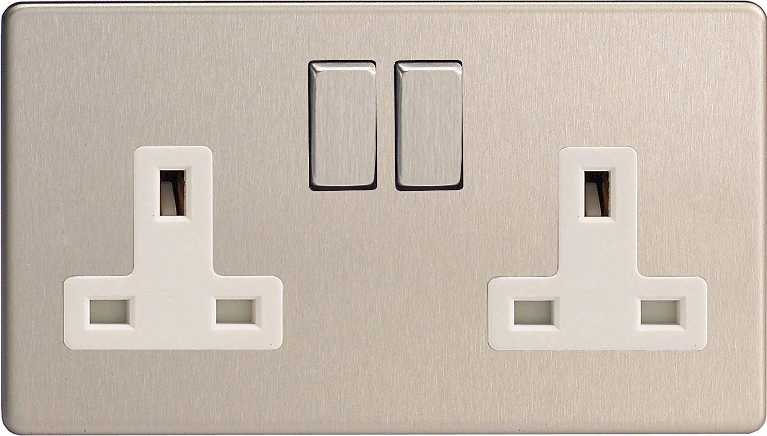 Varilight XDS5WS 13A Socket White 2-Gang Brushed Steel