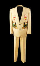 Men Ivory 2Pc Old Train Embroidered With Rhinestones Western Suit Cowboy Set