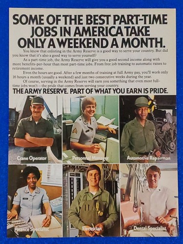 1976 U. S. ARMY RESERVE ORIGINAL RECRUITING PRINT AD "ONLY A WEEKEND A MONTH" - 第 1/1 張圖片