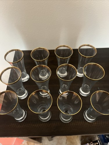 Circleware Classique Pilsner 10 oz Glasses Tall Beer w Gold Rim 7 inch Set of 12 - Picture 3 of 4